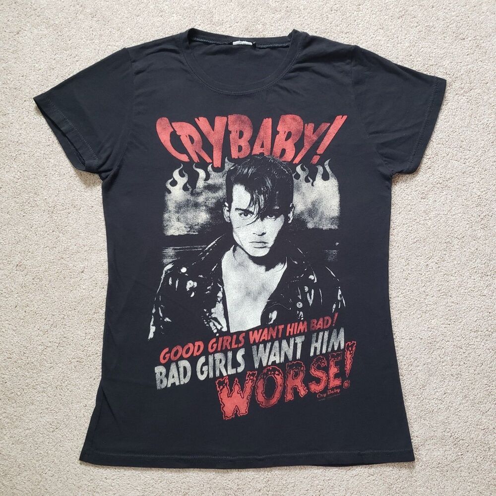 Vintage Crybaby Babydoll Tee Johnny Depp Graphic Black Size Large